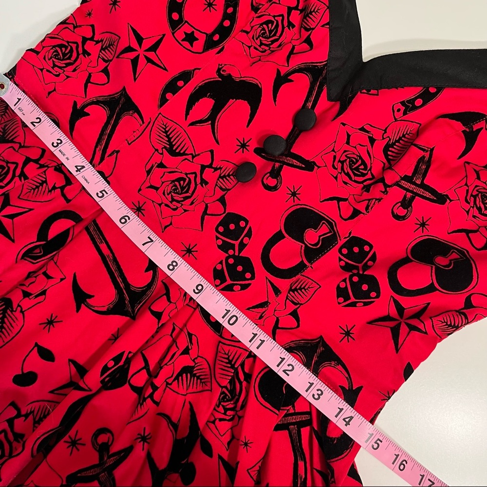 Hell Bunny Vixen ⚓️ Sailor Tattoo Flocked Swing Dress - Small - Picture 9 of 12